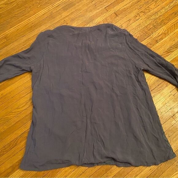 Torrid Grey Gauze Lace Inset Tie Front Blouse - Picture 5 of 5